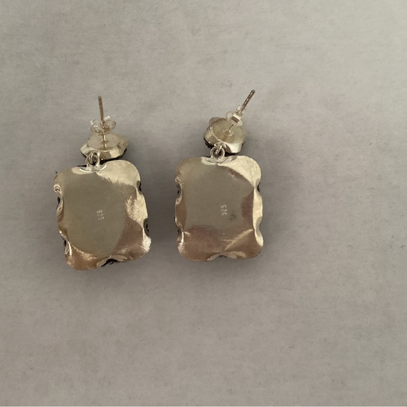 Rectangle Gemstone Earrings, Sterling Silver - Picture 2 of 4